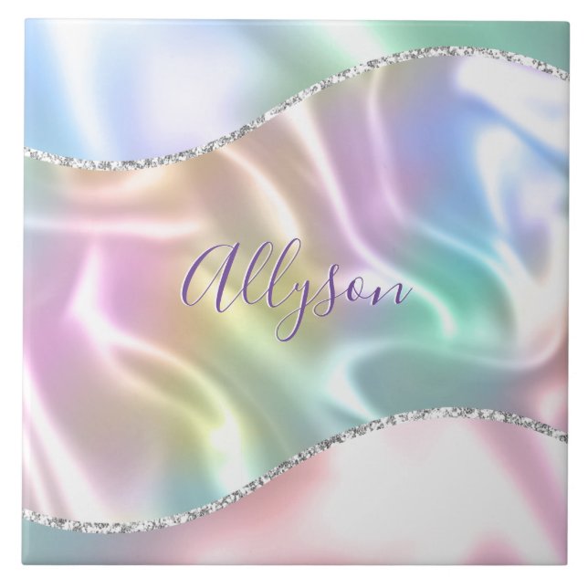 Carreau Personnalize Purple Script, Iridescent Wave (Devant)