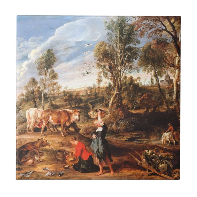 Carreau Peter Paul Rubens Milkmaips avec du bétail sur une (Devant)