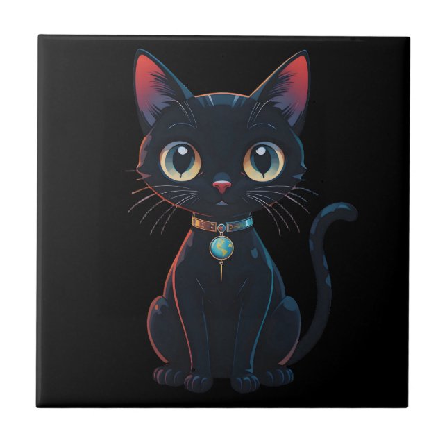 Carreau Petit Chat Noir Effrayant (Devant)