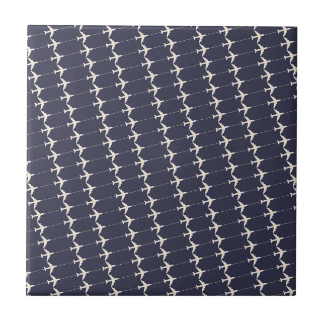 Carreau Petit motif d'avions blancs sur tout le bleu (Devant)