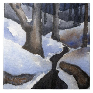 Carreau Petit ruisseau en hiver avec neige sur les eaux