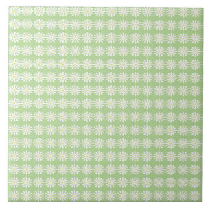 Carreau Petites marguerites blanches sur vert menthe