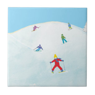 Carreau Petits Skieurs Sur Snowy Hill