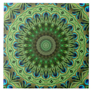 Carreau Pétoncle en plumes Mandala Emerald et symétrie ble