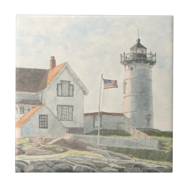 Carreau Phare de Cape Neddick Aquarelle (Devant)