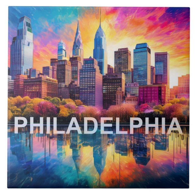 Carreau Philadelphie Abstraite Skyline Art Modern City (Devant)