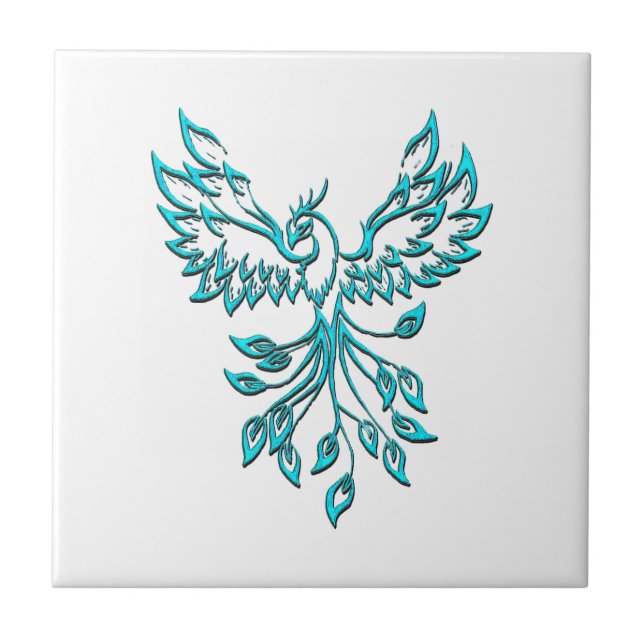 Carreau Phoenix bleu se lève sur blanc (Devant)