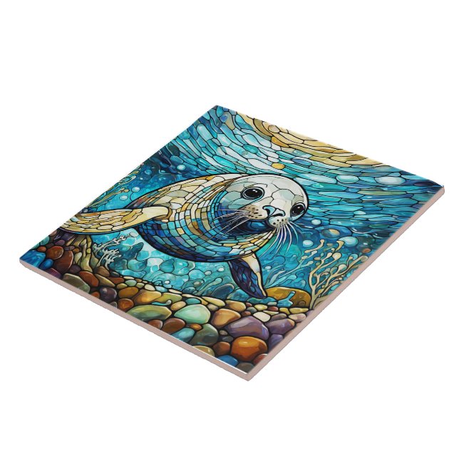 Carreau Phoque sous-marin Art en verre tendu (Côté)
