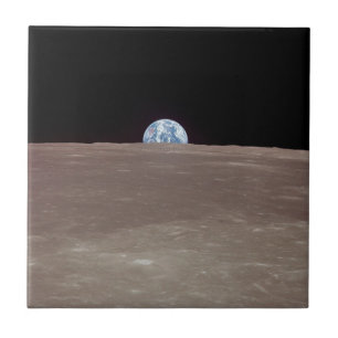Carreau Photo Apollo 11 de la Terre se levant sur le membr