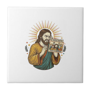 Carreau Photo de groupe avec Jésus les yeux fermés non fla