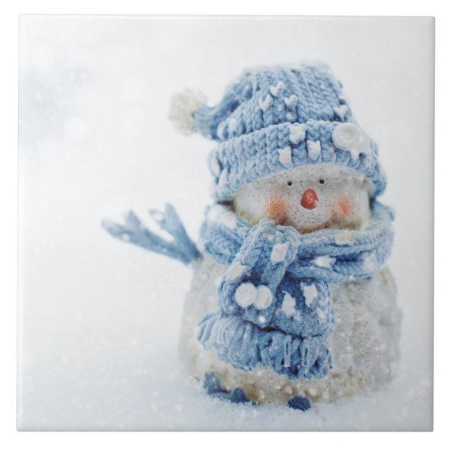 Carreau Photo d'un mignon bonhomme de neige en hiver - Noë (Devant)