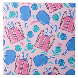 Carreau Pickleball Paddles et boules Pink Preppy