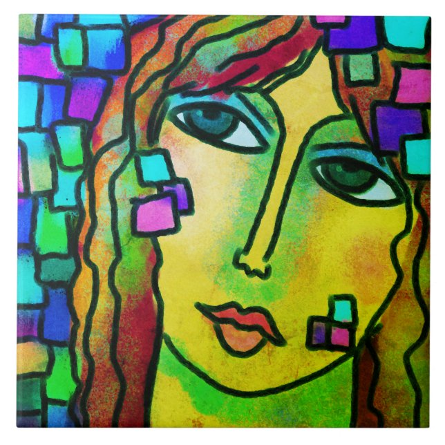 Carreau Pièces Portrait numérique Abstrait d'une femme (Devant)