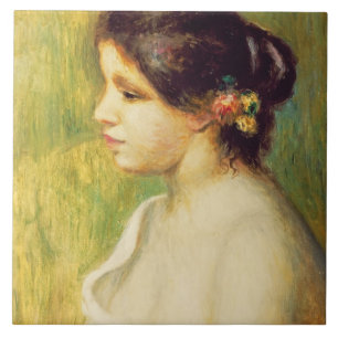 Carreau Pierre une jeune femme de Renoir avec des fleurs