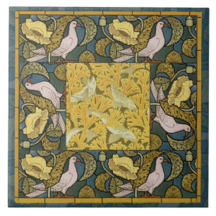 Carreau Pigeon Blue Yellow Fish Art Nouveau