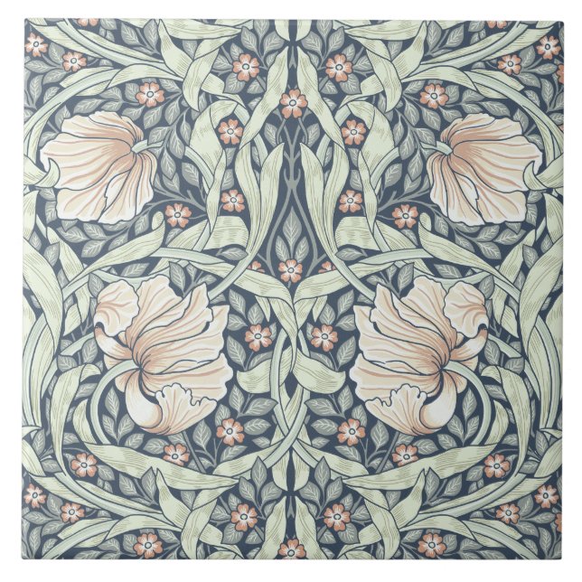 Carreau Pimpernel de Nouveau, William Morris, pastels rose (Devant)