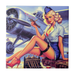Carreau Pin-up de l'avion vintage