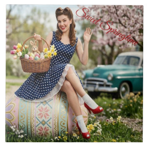 Carreau Pin-Up de Pâques Vintage   Douce Art de Pr