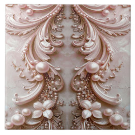 Carreau Pink Ornate Pearl and Floral Ceramic Tile