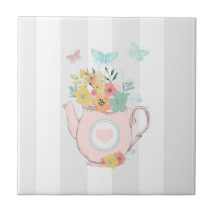 Carreau Pink Teapot with Flowers & Butterflies