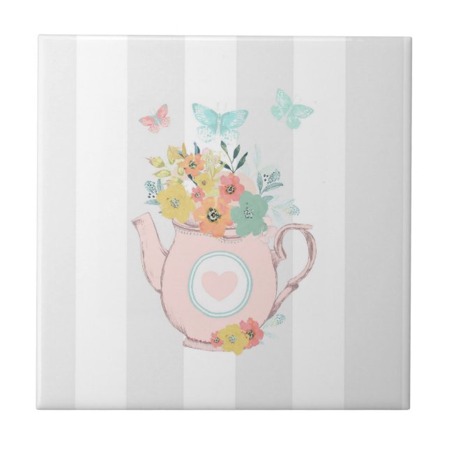 Carreau Pink Teapot with Flowers & Butterflies (Devant)