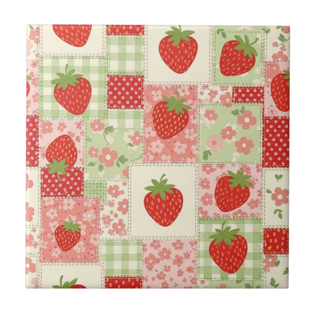 Carreau Pique-nique Patchwork Fraise (4) (Devant)