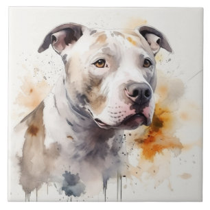 Carreau Pitbull Terrier Aquarelle Chien Art