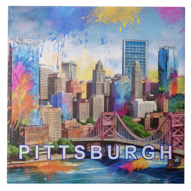 Carreau Pittsburgh Abstrait Skyline Art moderne Cityscape (Devant)