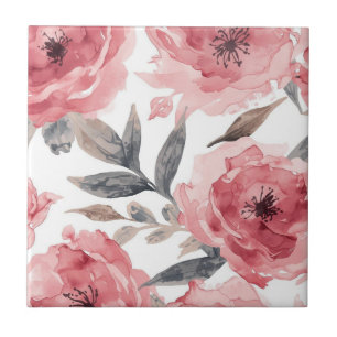 Carreau Pivoines roses aquarelle florale botanique peinte