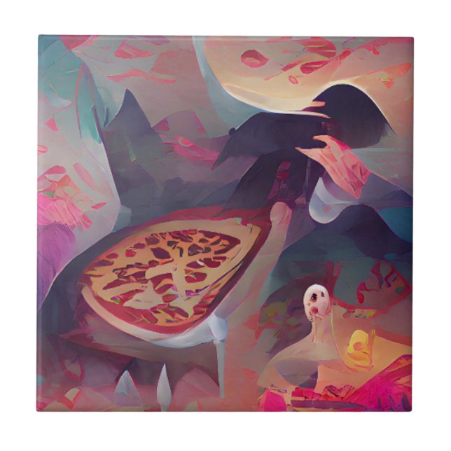 Carreau Pizza imaginaire sombre monde graphique art abstra (Devant)