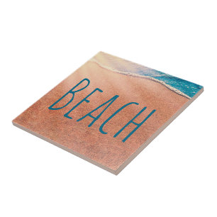Carreau Plage Bleu de la côte du littoral de sable Vague o