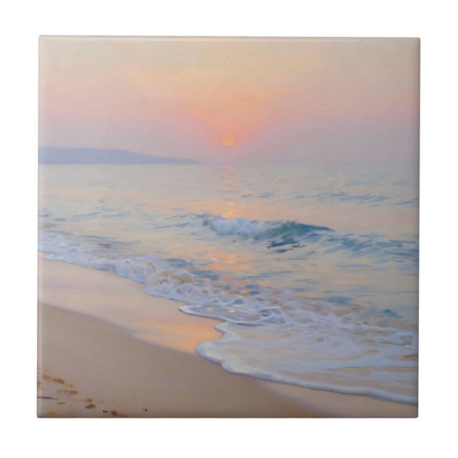 Carreau Plage de coucher de soleil serein océan lumineux (Devant)