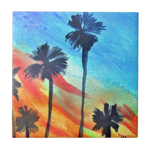 Carreau Plage de Sunset Palm trees Art surf