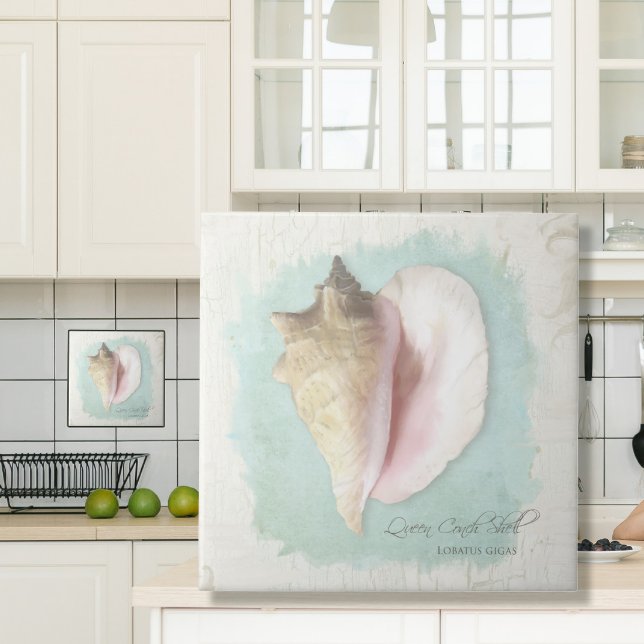 Carreau Plage Tropical Conch Shell Rustique Bois Aquarelle (Créateur téléchargé)