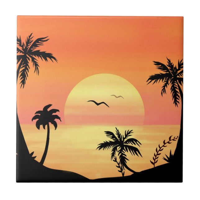 Carreau Plage tropicale coucher de soleil Palm Tree Silhou (Devant)