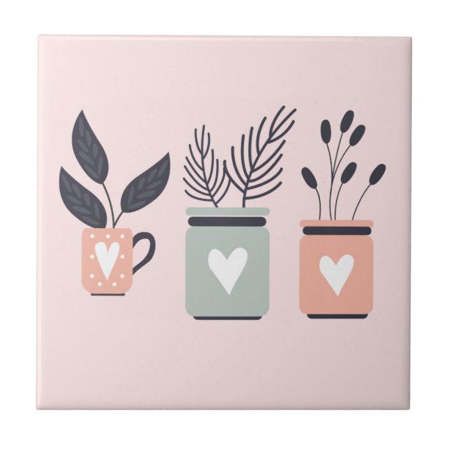Carreau Plantes de pot moderne rose et gris pastel (Devant)