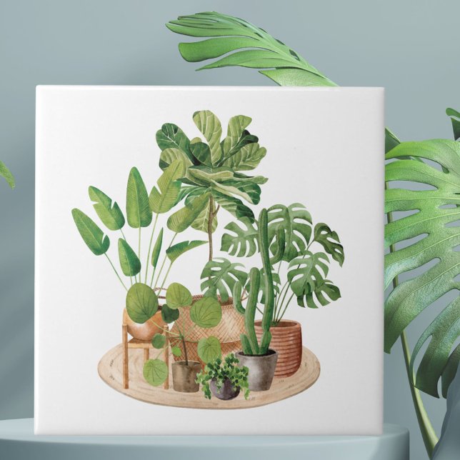 Carreau Plantes d'intérieur à l'aquarelle (Close up)