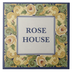 Carreau Plaque de nom de maison personnalisée Roses Jaunes
