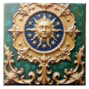 Carreau Plaque solaire céleste dorée