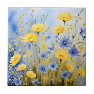 Carreau Plat bleu clair avec Fleurs sauvages délicieux
