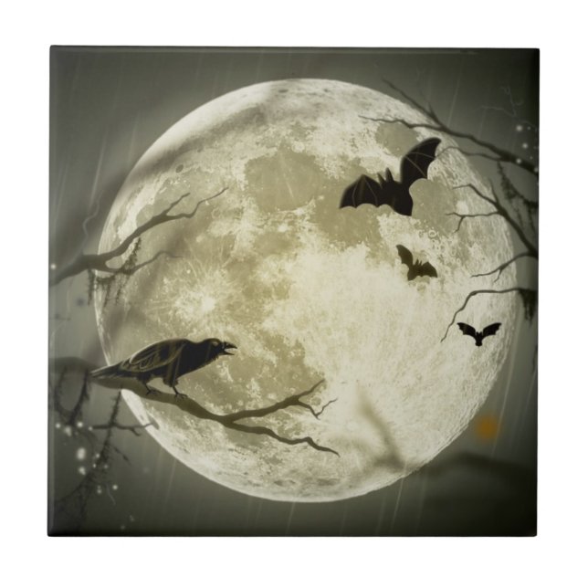 Carreau Pleine lune avec chauves-souris et corbeau (Devant)