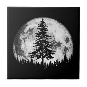 Carreau Pleine lune rétro et minimaliste Arbre à pin Vinta