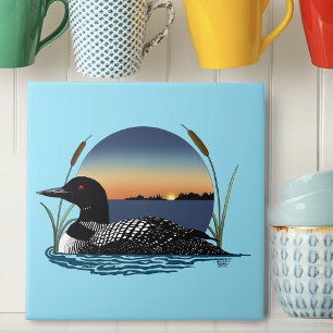 Carreau Plongeon commun serein Coucher de soleil Bleu Faun