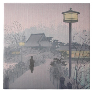 Carreau Pluie au crépuscule sur le chemin de Shinobazu au 