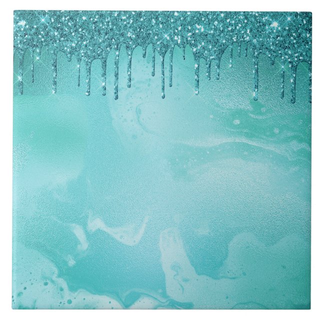 Carreau Pluie turquoise de parties scintillantes sur le (Devant)