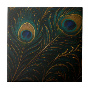 Carreau Plumes de paon luxueuses motif sarcelle doré
