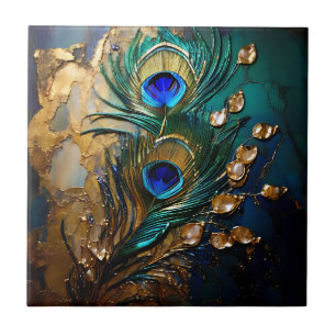 Carreau Plumes de paon perle feuille feuille d'or fausse m