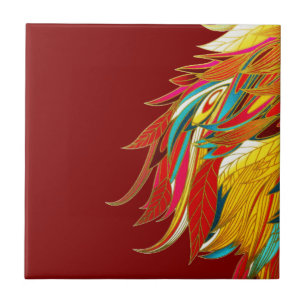 Carreau Plumes Tribales Exotiques Colorées Rouge