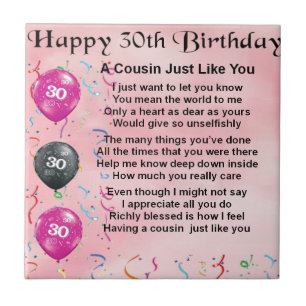 Carreau Poème de cousin - rose - 30ème anniversaire