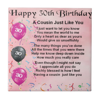 Carreau Poème de cousin - rose - 30ème anniversaire